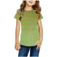 thumbnail image 1 of YLSDY Cute Summer Shirts for Teens Striped Gradient Print Kids Shirts Girls Casual Short-Sleeved Round Neck Pullover Tops Green 110, 1 of 4