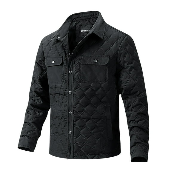 YLSDY Fashion 2024 Men's Winter Quilted Shirt Jacket Warm Trucker Coats Long Sleeve Snap Up Workwear Outerwear with Pockets Black M
