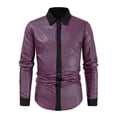 thumbnail image 1 of YLSDY Fashion 70s Disco Shirt for Men Metallic Sequins Party Costumes Long Sleeve Button Down Shirts Vintage Outfits Nightclub Tops Purple XXL, 1 of 8
