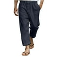 thumbnail image 1 of YLSDY Fashion Capris Pants for Women Cotton Linen Casual Summer 2025 Straight Wide Leg Loose Drawstring Elastic Waist Cropped Trouser Navy XXXL, 1 of 6