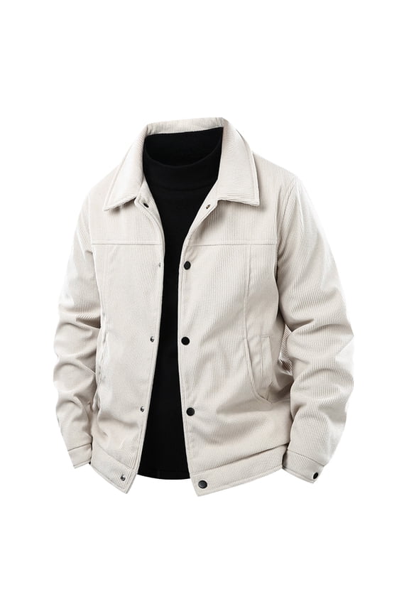 Men's Long Sleeve Lapel Button Cardigan Thick Corduroy Lamb Wool Warm Casual Outwear Jacket Outdoor Winter Hiking Camping Gear White L