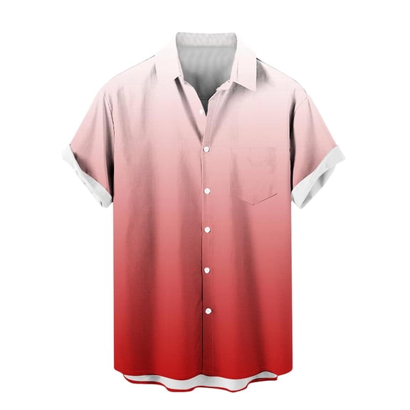 YLSDY Fashion Fashion Tops for Mens Gradient Color Hawaiian Shirts Buttons Up Summer Beach T Shirt Lightweight Loose Fit Dress Tees Watermelon Red XXXL