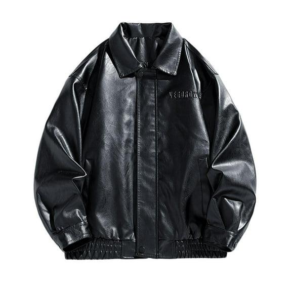 YLSDY Fashion Faux Leather Jacket Men Vintage Motorcycle Jacket Turn down Collar Jacket Zip up Moto Jacket Casual Biker Jacket Black XXL