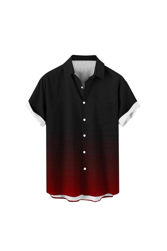 Fashion Gradient Color Hawaiian Shirts for Men Casual Short Sleeve Button Down Collared Shirt Summer Beach Vacation Blouse Wine S