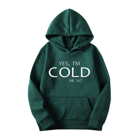 YLSDY Fashion Hooded Sweatshirt for Men Casual, Letter Print Yes I'm Cold Pullover Long Sleeve Relaxed Fit Y2k Streetwear Army Green XXL