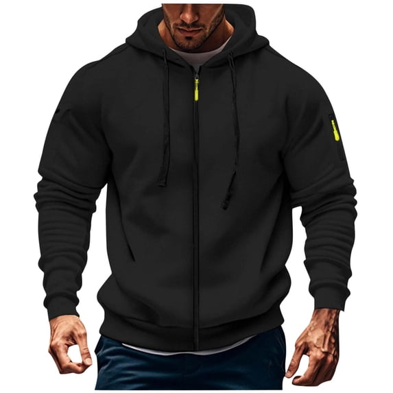 YLSDY Fashion Hoodies for Men Full Zip Mens Hoodies Fleece Casual Drawstring Long Sleeve Sweatshirts Sports Hooded Jacket Black M