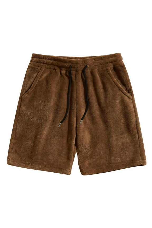 Fashion Lounge Shorts for Men Fleece Spring Fall Summer Casual Shorts Soft Touch Comfy Sleepwear PJ Bottoms Brown S