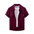 thumbnail image 1 of YLSDY Fashion Men Classic Solid Color Jacquard Button Down Shirts, Summer Loose Casual Short Sleeve Tops Fashion Beach Party Pockets Tees Wine M, 1 of 6