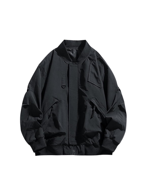 Fashion Men Jacket Coat Zipper Plus Size Long Sleeve Oversize Pocket Casual Business Office Loose Jacket Mock Neck Coat Black XXL