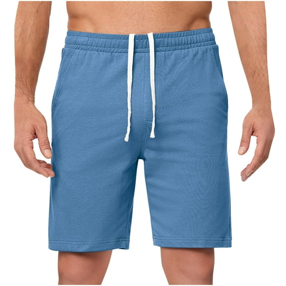 YLSDY Fashion Men's 100% Cotton Shorts Casual Elastic Waist Drawstring Lightweight Workout Lounge Beach Jersey Sweat Shorts Light Blue L