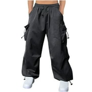 YLSDY Fashion Men's Baggy Cargo Pants Trendy Casual Parachute Pant Loose Fit Harem Joggers with Pockets for Streetwear Dark Gray L