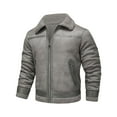thumbnail image 1 of YLSDY Fashion Men鈥檚 Bomber Jacket Winter Coat Stylish Faux Fleece Lined Leather Jackets Collared Reversible Fleece Jacket Gray XXL, 1 of 8