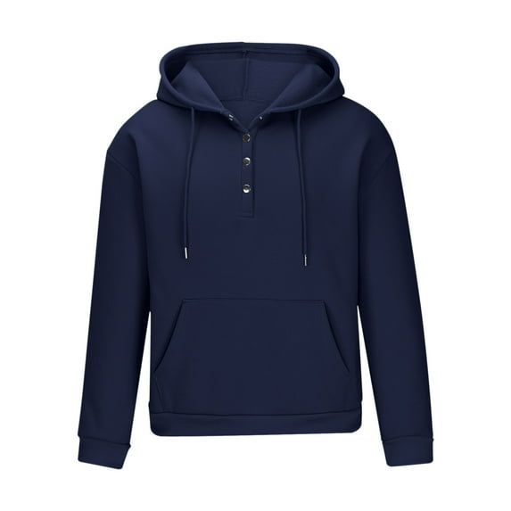 YLSDY Fashion Men's Button Down Long Sleeve Hoodies Drawstring Sweatshirts Solid Color Pullover Tops Trendy Athletic Sweatshirts Navy XL