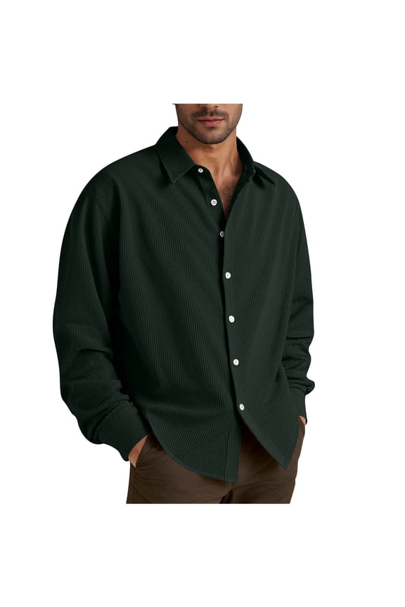 Fashion Men's Corduroy Button Down Shirts Solid Color Long Sleeve Lapel Shacket Jackets Casual Loose Lightweight Shirt 2025 Green XXXL