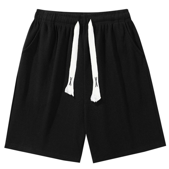 YLSDY Fashion Men's Corduroy Shorts Loose Casual Elastic High Waist Wide Drawstring Lightweight Comfy Summer Beach Shorts with Pockets Black M