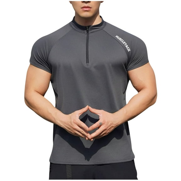 YLSDY Fashion Men's Cycling Jerseys Moisture Wicking Short Sleeve Quarter Zip Quick Dry Bike Shirts Short Sleeve Running Tops Dark Gray L
