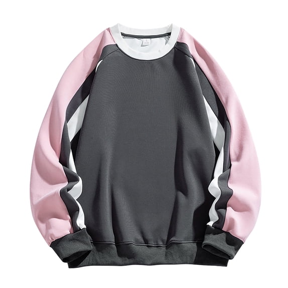 YLSDY Fashion Men's Fashion Color Block Sweatshirt Long Sleeve Round Neck Pullover Sweatshirts Casual Loose Fit Sports Shirts Pink XXL