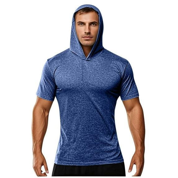 YLSDY Fashion Men's Fashion Graphic T-Shirts Short Sleeve Soft Summer Hooded Tee Shirts Lightweight Athletic Workout Hoodie Blue XL