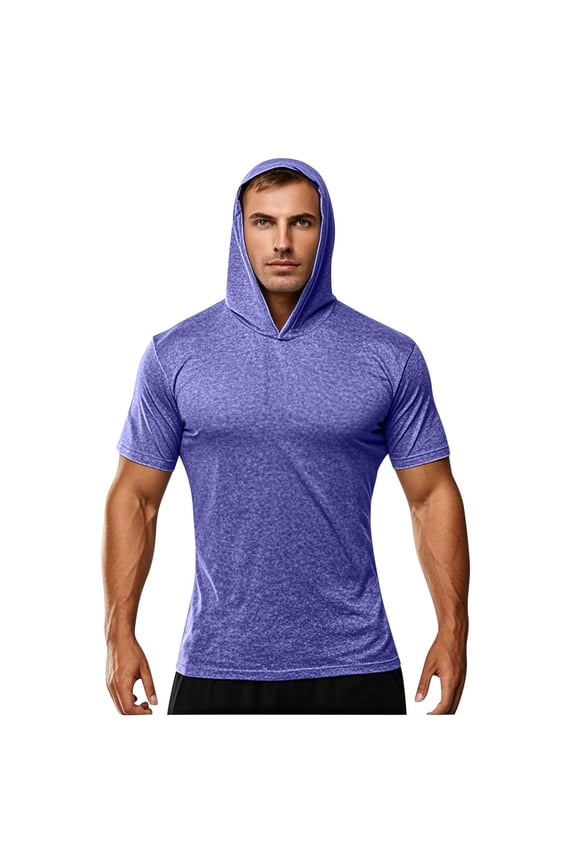 Fashion Men's Fashion Graphic T-Shirts Short Sleeve Soft Summer Hooded Tee Shirts Lightweight Athletic Workout Hoodie Purple XXL