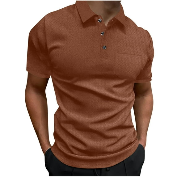 YLSDY Fashion Men's Golf Shirts Casual Solid Color Short Sleeve Turn-Down Collar Button Up Tshirts for Men Streetwear Shirts Coffee L