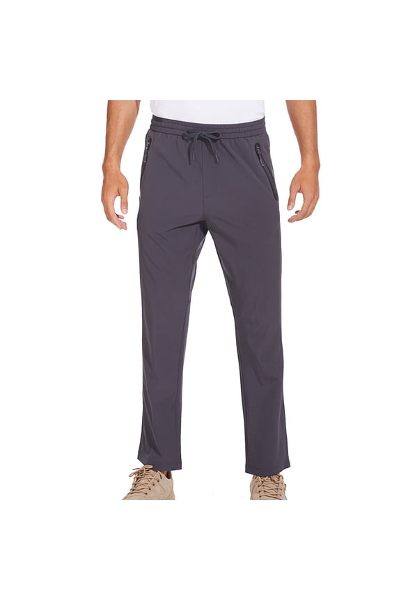 Fashion Men's Hiking Pants Running Workout Sweatpants Summer Quick Dry Outdoor Athletic Drawstring Pants with Zipper Pockets Gray M