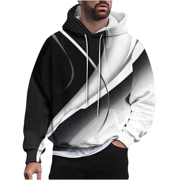 YLSDY Fashion Men's Hoodies 3D Print Pullover Winter Fashion Loose Casual Drawstring Hooded Sweatshirt with Pockets Black XL