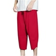 thumbnail image 1 of YLSDY Fashion Men's Linen Harem Capri Pants Lightweight Elastic Waist Wide Leg Cropped Trousers Casual Loose Beach Capris Red XXXL, 1 of 5