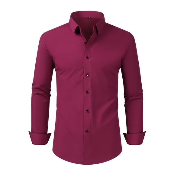 YLSDY Fashion Men's Long Sleeve Dress Shirts Stretch Wrinkle Free Button Down Shirt Business Wedding Formal Shirts Regular Fit Wine XL