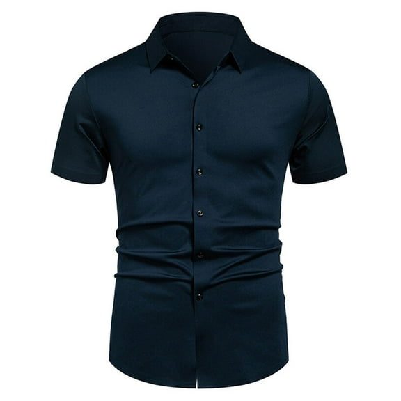 YLSDY Fashion Men's Stretch Dress Shirts Short Sleeve Wrinkle Free Casual Button Down Shirts Summer Shirt Untucked Business Shirts Navy XXL