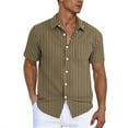 thumbnail image 1 of YLSDY Fashion Men's Striped Button Down Shirt - Casual Short Sleeve Regular Fit Business Dress Shirts Summer Fashion Tee Tops with Pocket Brown XL, 1 of 5