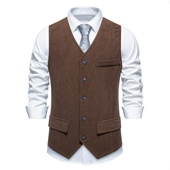 YLSDY Fashion Men's Suede Leather Suit Vest V Neck Cowboy Vest Vintage 5 Snaps Western Vests Casual Waistcoat for Wedding Prom Coffee XL