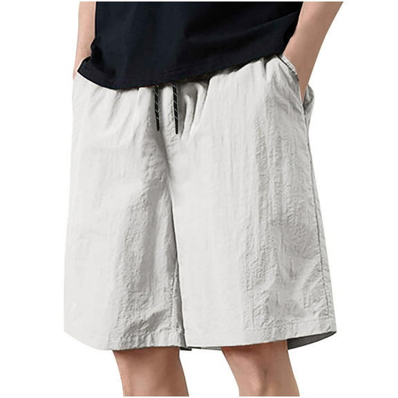 YLSDY Fashion Men's Summer Casual Cotton Linen Shorts with Drawstring Elastic Waist, Beach Shorts with Pockets, Outdoor Fashion Beige XXXXXL
