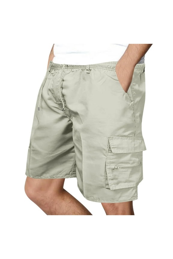 Fashion Men's Twill Cotton Short Full Elastic Waist Cargo Shorts Loose Fit Drawstring Running Hiking Short Big and Tall White S