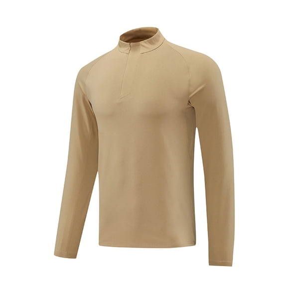 YLSDY Fashion Men's UPF 100+ Sun Shirt 1/4 Zip Up Long Sleeve Rash Guard Lightweight Hiking Workout Running Pullover Tops Outdoor Khaki XL