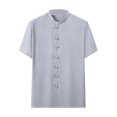 thumbnail image 1 of YLSDY Fashion Men's Vintage Button Down Shirt Stand Collar Short Sleeve T-Shirts Stylish with Multi Pockets Business Casual Dress Work Shirts Gray XXXL, 1 of 4