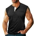 thumbnail image 1 of YLSDY Fashion Men's Workout Tank Tops Sleeveless Button Up Henley Shirts Gym Muscle Fit T Shirt Casual Basic Summer Pocket Tee Top Black XL, 1 of 5