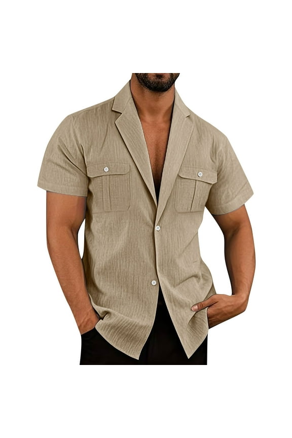 Fashion Mens Button Down Shirts Casual Stylish Vacation Short Sleeve Pearl Snap Shirt Cowboy Untucked Camp Collared Shirts Khaki S