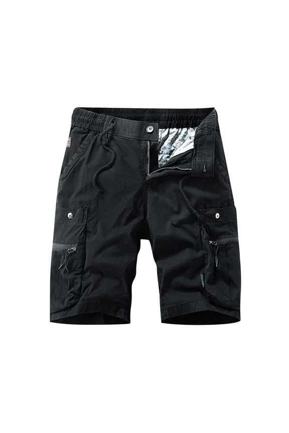 Fashion Mens Cargo Shorts Casual Elastic Waist Work Shorts Drawstring Big Tall Knee Length Loose Fit Summer Trendy Streetwear Black M