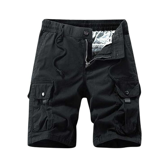 YLSDY Fashion Mens Cargo Shorts Casual Lightweight with Multi Pockets Drawstring Buttons Summer Outdoor Work Sports Shorts Black XL