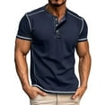 thumbnail image 1 of YLSDY Fashion Mens Casual Henley Shirts Slim Fit Short Sleeve V Neck Gym Workout Athletic Muscle Shirts Front Placket Basic Tops Navy XXL, 1 of 3