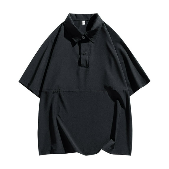 YLSDY Fashion Mens Casual Shirts Stylish Short Sleeve Button Up Lapel Blouse Top Solid Color Flowy Lightweight Outdoor Tee Shirt Black XXL