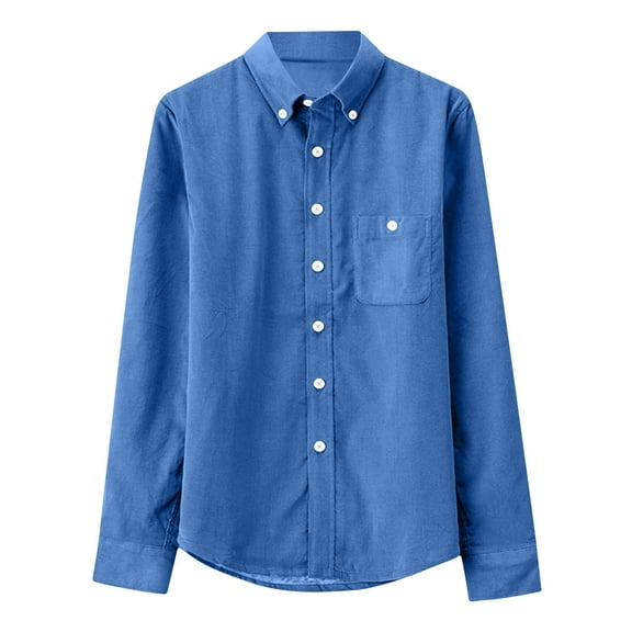 YLSDY Fashion Mens Corduroy Dress Shirts Loose Long Sleeve Button Down Offic Work Shirt Business Casual Shacket Jacket with Pocket Dark Blue XL