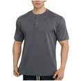 thumbnail image 1 of YLSDY Fashion Mens Cotton Henley T-Shirts Short Sleeve Button Up Casual Basic Tees Stretch Solid Breathable Work Shirts Dressy Dark Gray XXL, 1 of 5