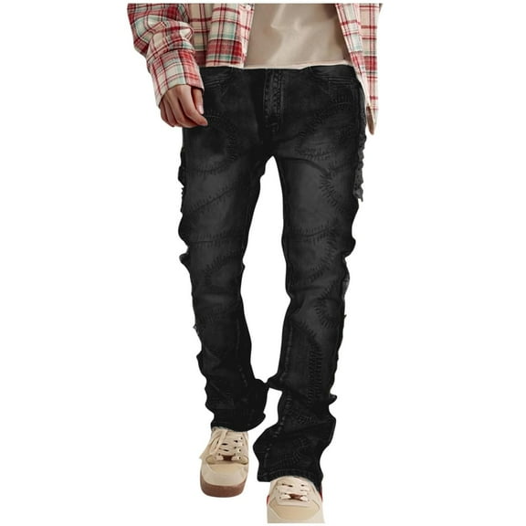 YLSDY Fashion Mens Denim Pants Casual Skinny Stretch Fashion Distressed Ripped Trousers Gradient Zipper Button Comfy Pants Black S