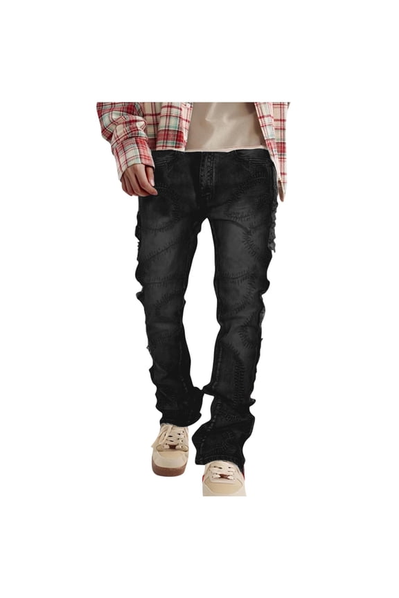 Fashion Mens Denim Pants Casual Skinny Stretch Fashion Distressed Ripped Trousers Gradient Zipper Button Comfy Pants Black S