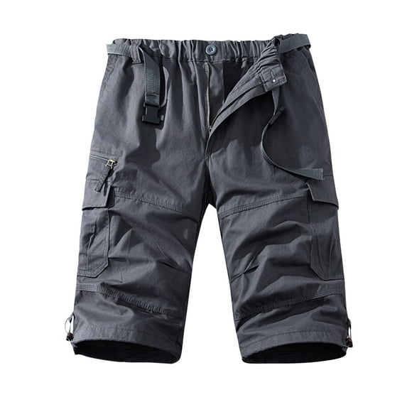 YLSDY Fashion Mens Elastic Waist Button Cargo Shorts Summer Outdoor Hiking Short Pants Comfort Sports Work-Shorts with Pockets Dark Gray XL