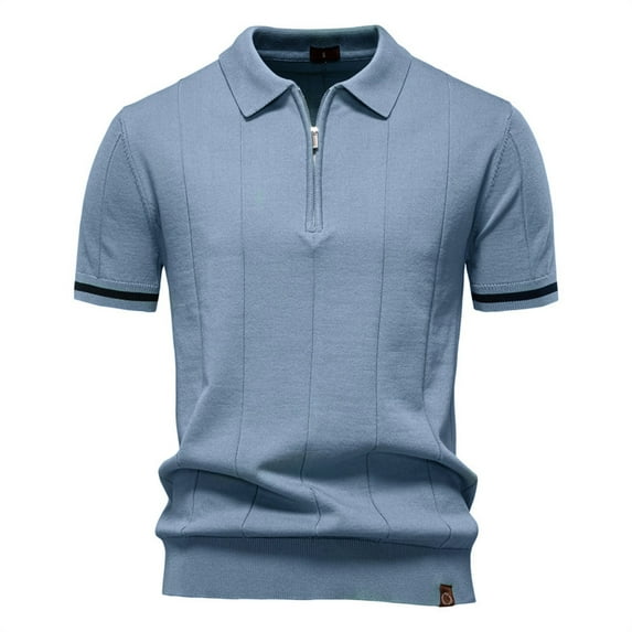 YLSDY Fashion Mens Golf Button Collared Shirts Short Sleeve Quarter Zip Knit Button Collareds Slim Fit Textured Stretchy Button Collared Shirt for Men Sky Blue M