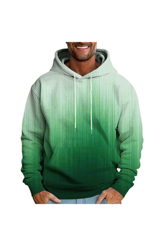 Fashion Mens Hoodie Long Sleeve Casual Pullover Gradient Hooded Sweatshirt Fashion Drawstring Fall Hoodies with Pocket Green XXXXL