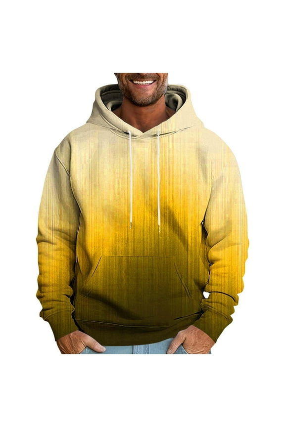 Fashion Mens Hoodie Long Sleeve Casual Pullover Gradient Hooded Sweatshirt Fashion Drawstring Fall Hoodies with Pocket Yellow XXXXL