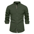 thumbnail image 1 of YLSDY Deals Mens Long Sleeve Cotton Linen T-Shirt Button Down Band Collar Beach Tops Casual Button Up Summer Oxford Dress Shirt Army Green L, 1 of 2